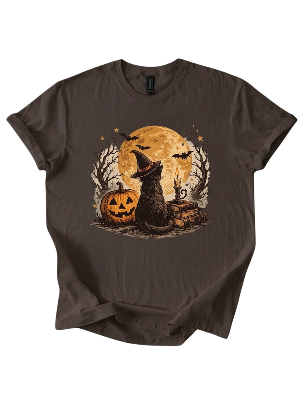 Gildan Halloween Cat Graphic Tee - Brown